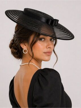 Elegant Women’s Fascinator Hat – Wide Brim Tea Party, Church & Wedding Ready